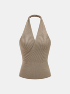 Halter Ribbed Wrap Knit Vest