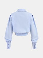 Striped Cinched Waist Cropped Shirt