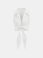 Collared Sleeveless Knotted Cropped Blouse
