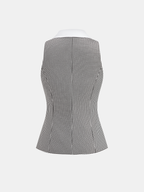 Houndstooth Collared Button Down Vest