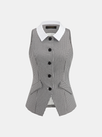 Houndstooth Collared Button Down Vest