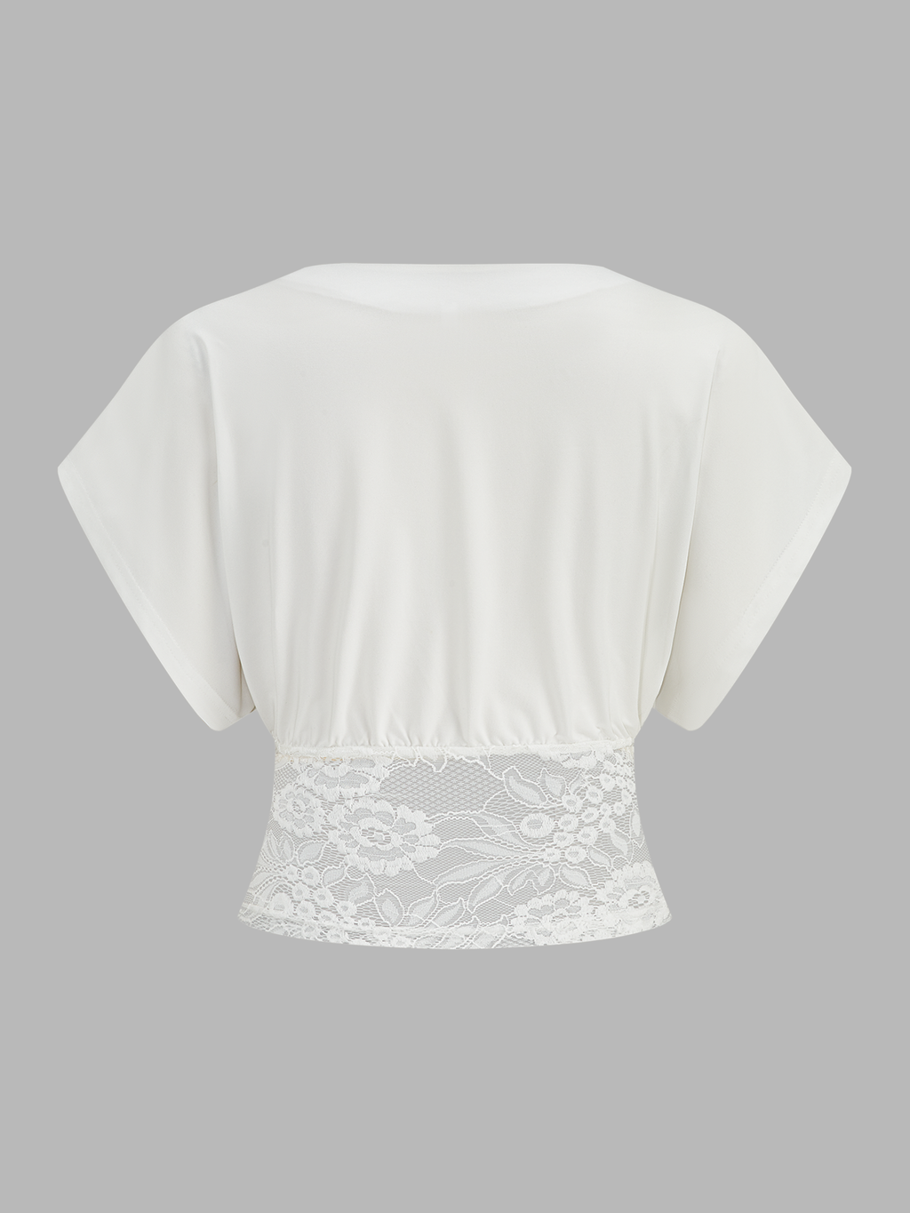 Lace Waist V-Neck Ruched Blouse