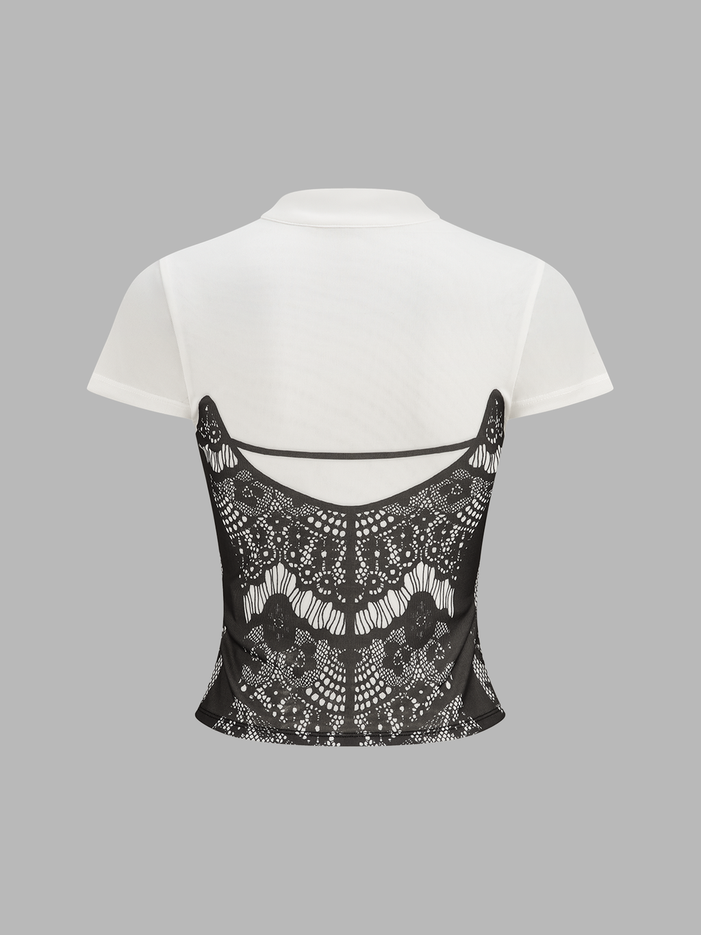 Lace Print Keyhole Neck Short Sleeve Top