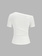 Ruched Off Shoulder Slim Short Sleeve Top