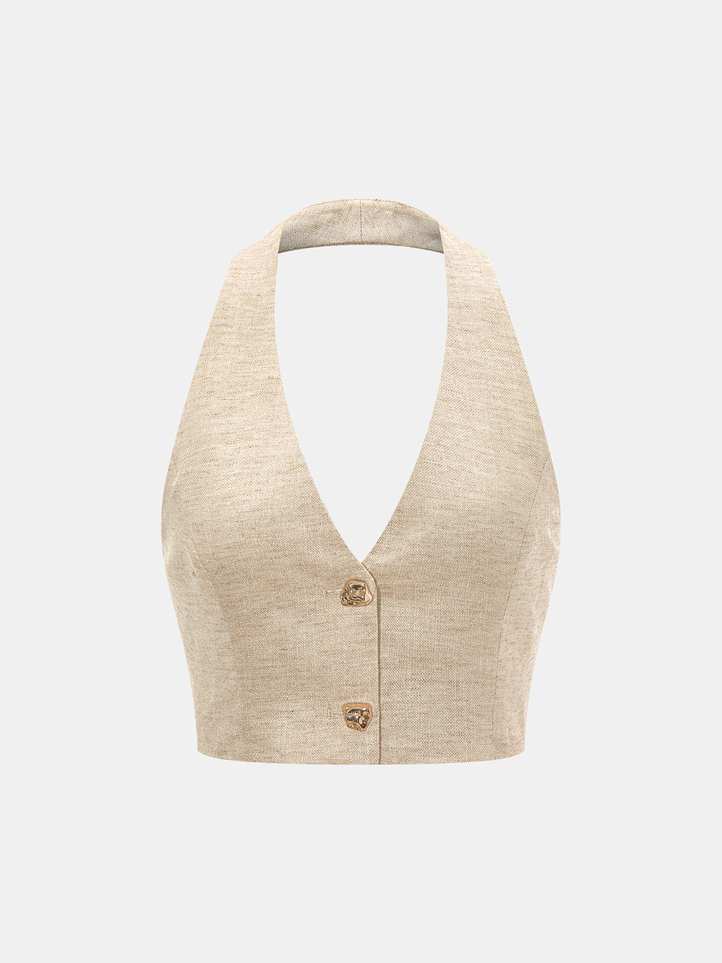 Linen Blend Halter Crop Top & Pants Set