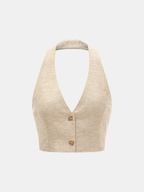 Linen Blend Halter Crop Top & Pants Set