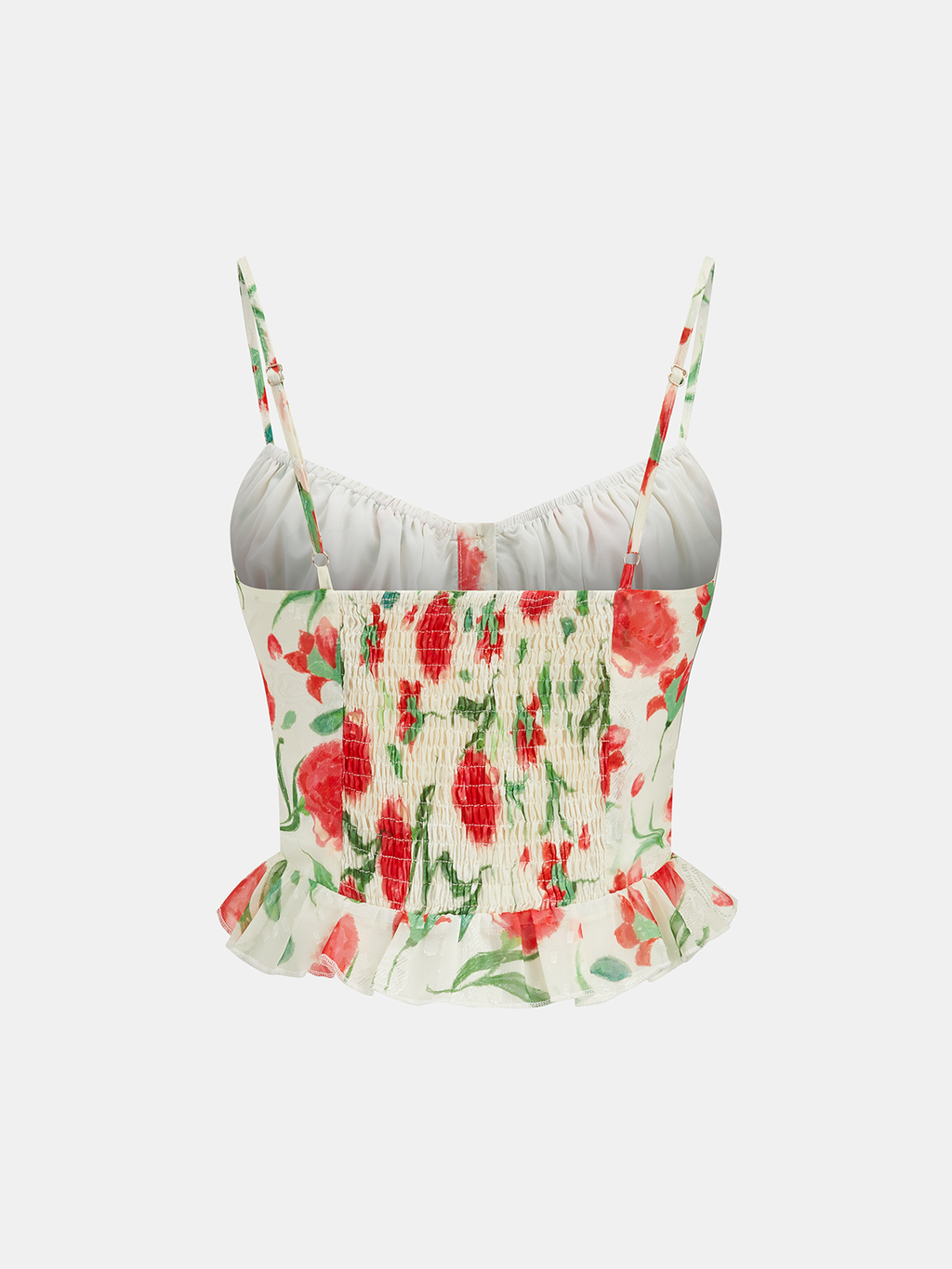 Floral Print Button Front Ruffled Cami Top