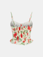 Floral Print Button Front Ruffled Cami Top