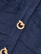 Metal Button Denim Halter Ruched Top