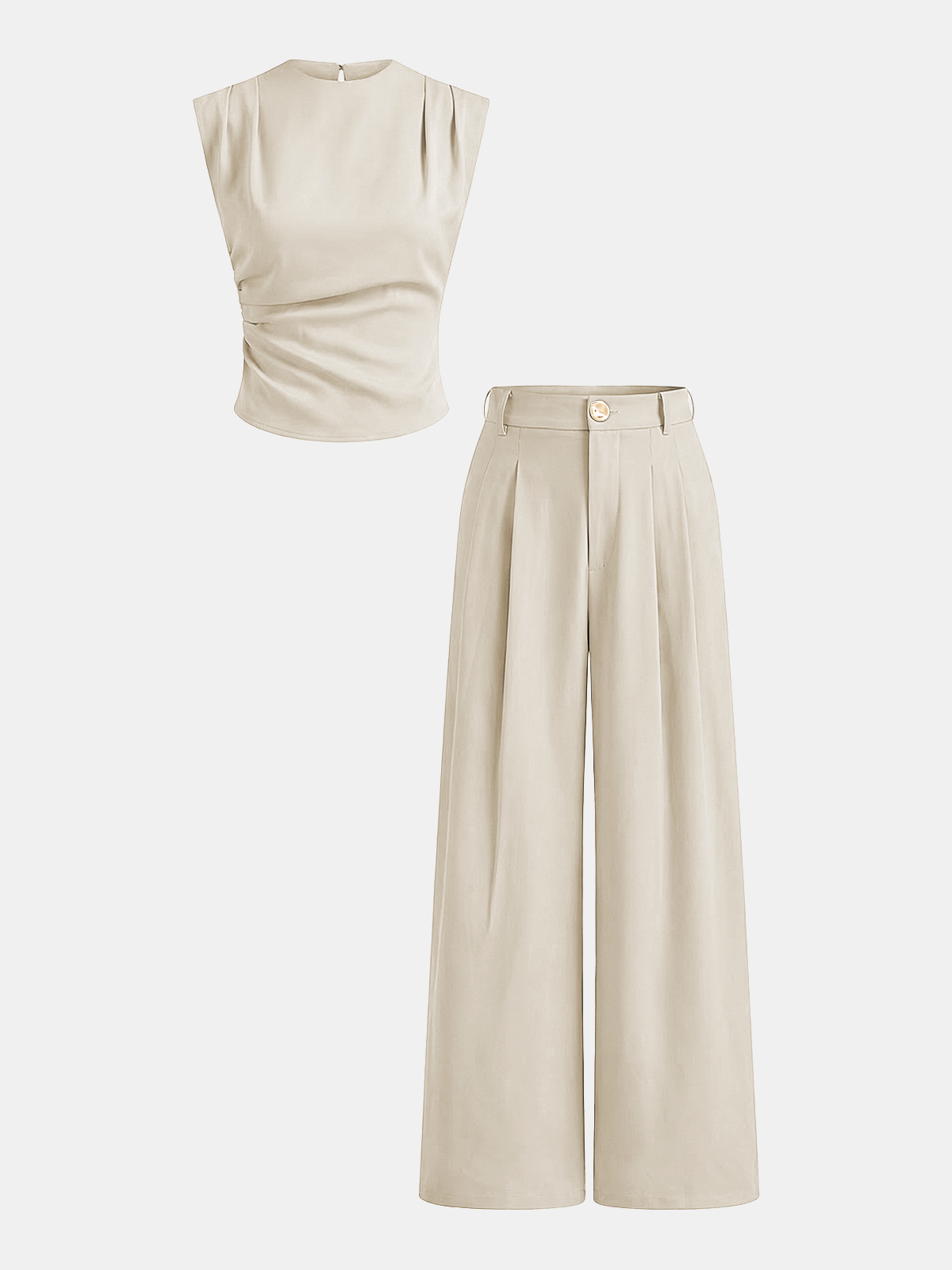 Sleeveless Ruched Top & Pleated Pants Set