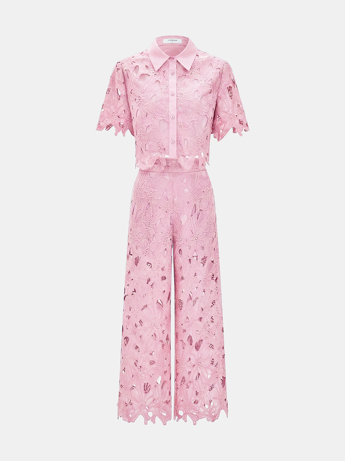 Cutout Lace Short Sleeve Top & Pants Set
