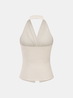 Linen Blend Halter Ruched Top & Pants Set