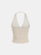 Linen Blend Halter Buttoned Top & Pants Set