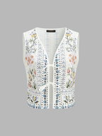 Floral Print Sleeveless Tie Front Top & Pants Set