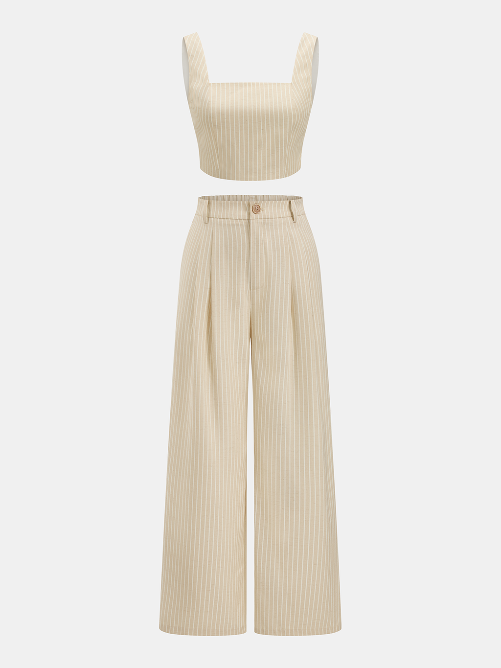 Linen-Blend Striped Crop Top & Pants Set