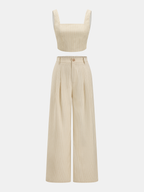 Linen-Blend Striped Crop Top & Pants Set