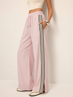 Cotton Linen Striped Split Drawstring Pants