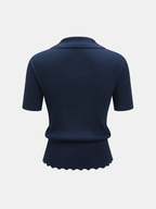 Short Sleeve Collared Buckle Rib Knit Top