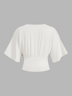 V-Neck Twist Front Batwing Sleeve Fitted Top