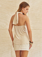Draped Halter Neck Split Top