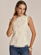 Textured Ruffled Mesh Tank Top