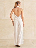 Cotton Linen Halter Top & Lace Trim Pants Set
