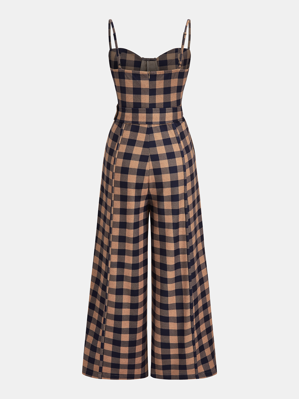 Plaid Belted Wide-Leg Cami Jumpsuit