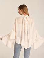 Chiffon High Neck Ruffle Bell Sleeve Blouse