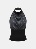 Polka Dot Cowl Neck Halter Tank Top
