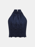 Eyelet Embroidery Top & Tie-Cuff Pants Set