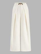 Mid Waist Belted Pleated Wide Leg Pants