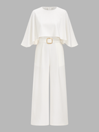 Cape-Sleeve Belted Wide-Leg Jumpsuit