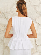 Cotton Pleated Peplum Top & Lace Trim Pants Set