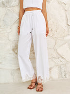 Cotton Pleated Peplum Top & Lace Trim Pants Set
