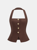 Cotton Linen Halter Buttoned Top & Pants Set