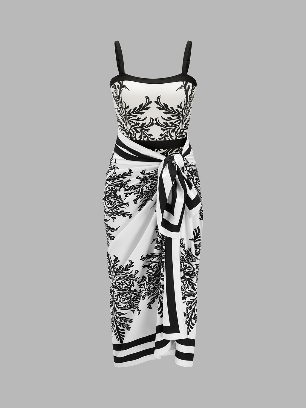 Baroque Print One-Piece Swimsuit & Sarong Set