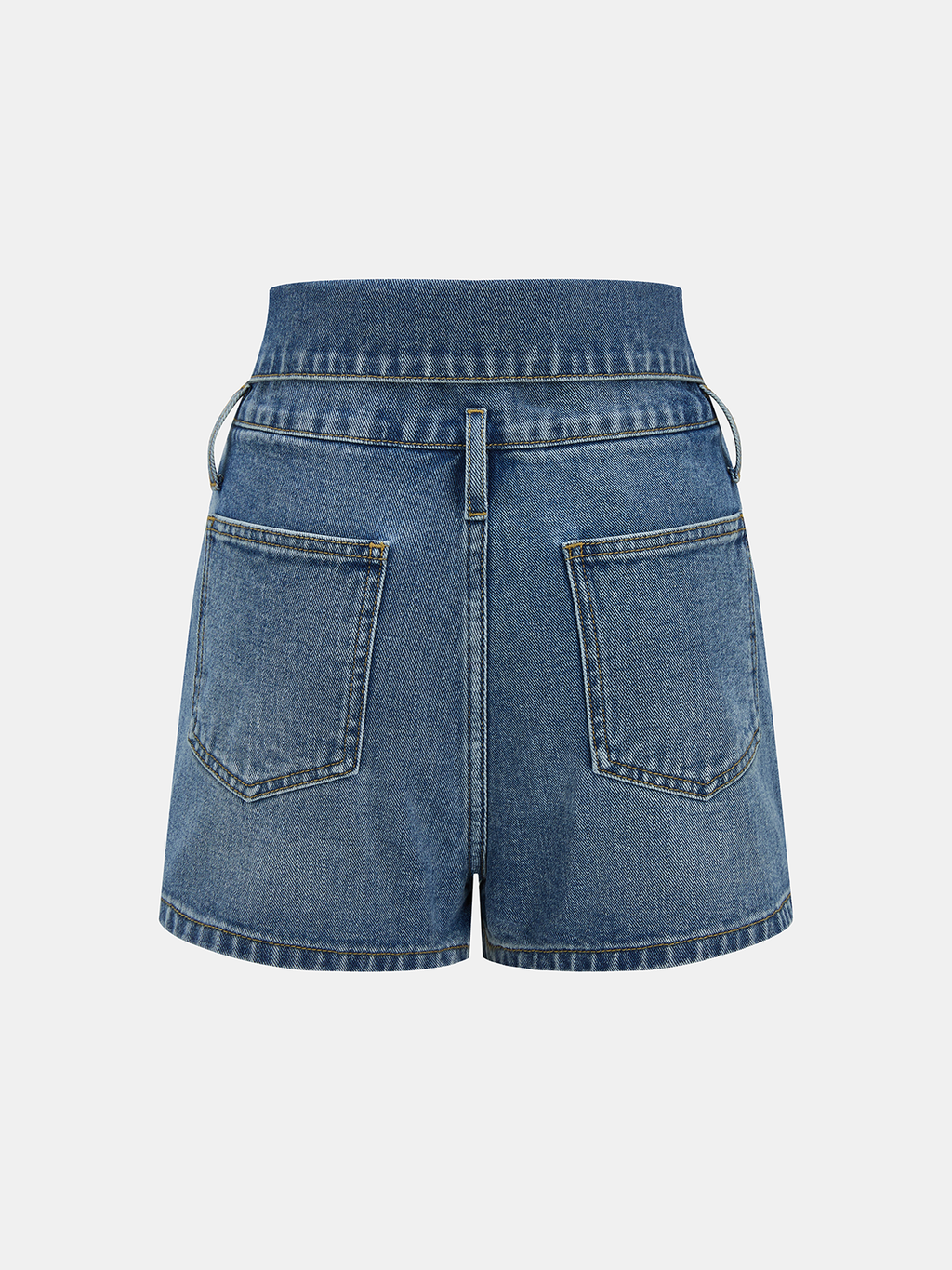 Fold Over Waistband Metal Button Denim Shorts