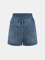 Fold Over Waistband Metal Button Denim Shorts