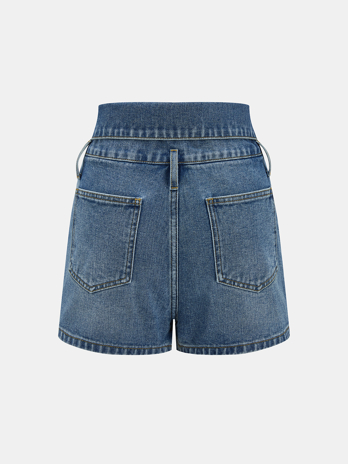 Fold Over Waistband Metal Button Denim Shorts