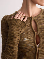 Crochet Knit Scalloped Hem Long Sleeve Cardigan