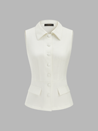 Collared Cotton Linen Vest & Pants Set