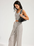 Striped Cotton Linen Vest & Asymmetrical Pants Set