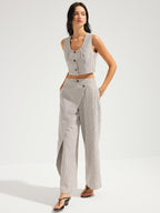 Striped Cotton Linen Vest & Asymmetrical Pants Set