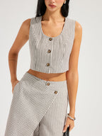 Striped Cotton Linen Vest & Asymmetrical Pants Set