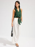 V-Neck Tie-Front Sleeveless Top