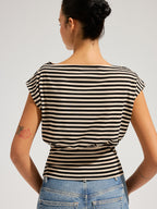 Striped Boat Neck Cinched Waist Top