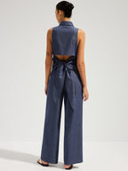 Denim Sleeveless Tie-Back Shirt & Pants Set