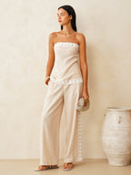 Linen Blend Lace Trim Top & Pants Set