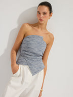 Geometric Print Strapless Ruched Top