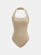 Crinkle Texture Halter Neck Sleeveless Bodysuit
